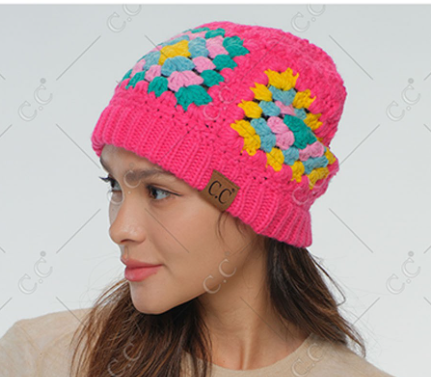 CC Multi Color Crochet Beanie - Fuchsia