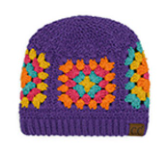 CC Multi Color Crochet Beanie - Purple