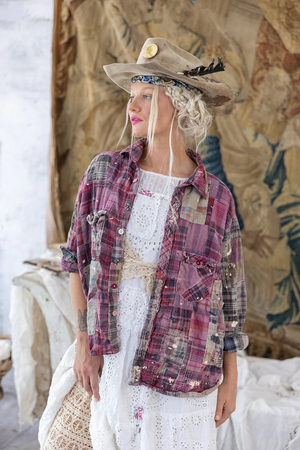 Magnolia Pearl Patchwork Kelly Western Shirt - Madras Pink