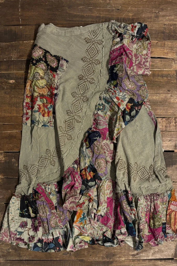 Jaded Gypsy Wander Patch Wrap Skirt - Moss