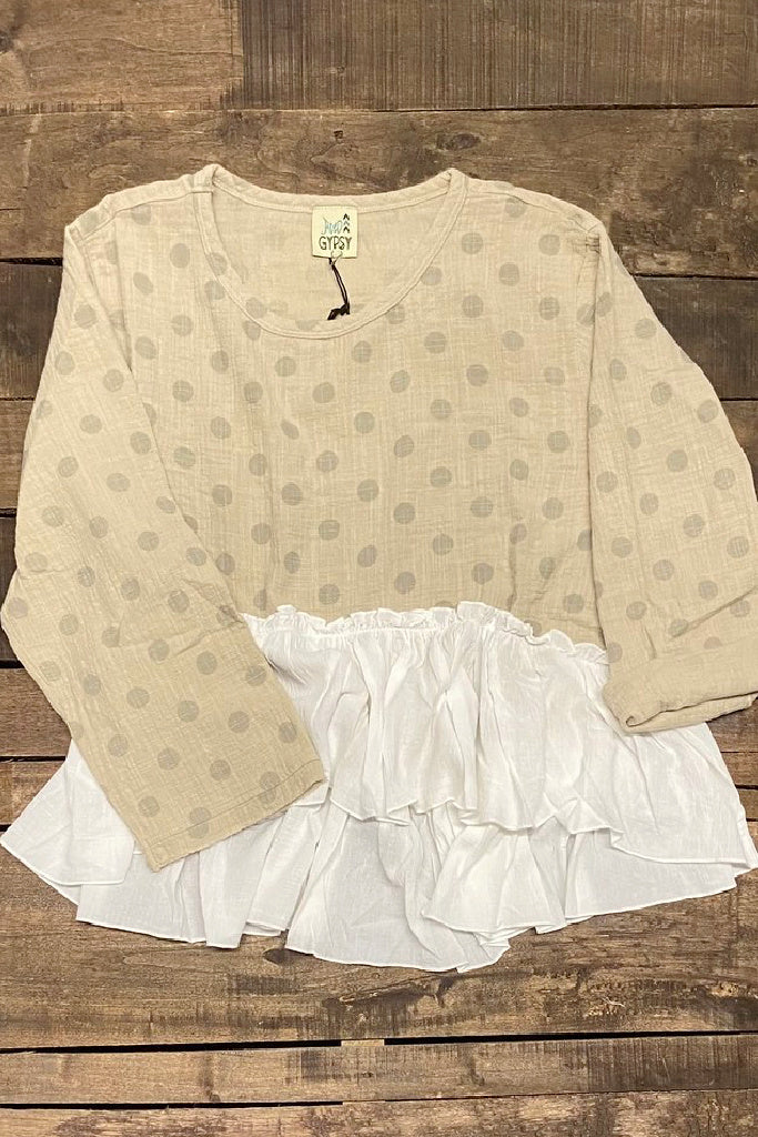 Jaded Gypsy No Looking Back Top - Taupe Dot