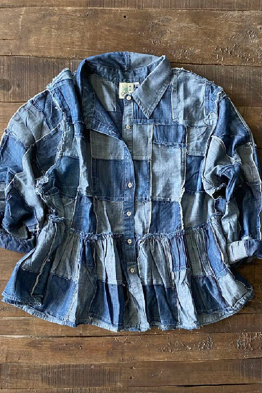 Jaded Gypsy Patchwork Skies Crop Ruffle Jacket