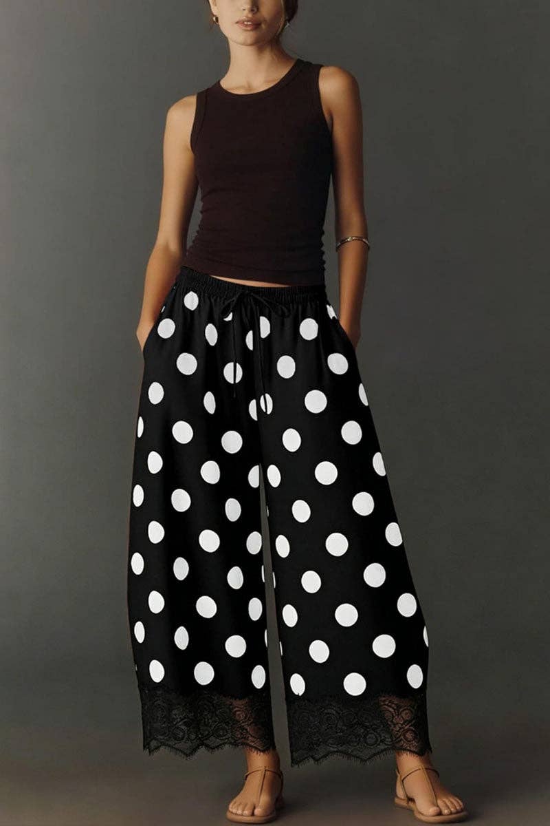 Drawstring Polka Dot Lace Pants