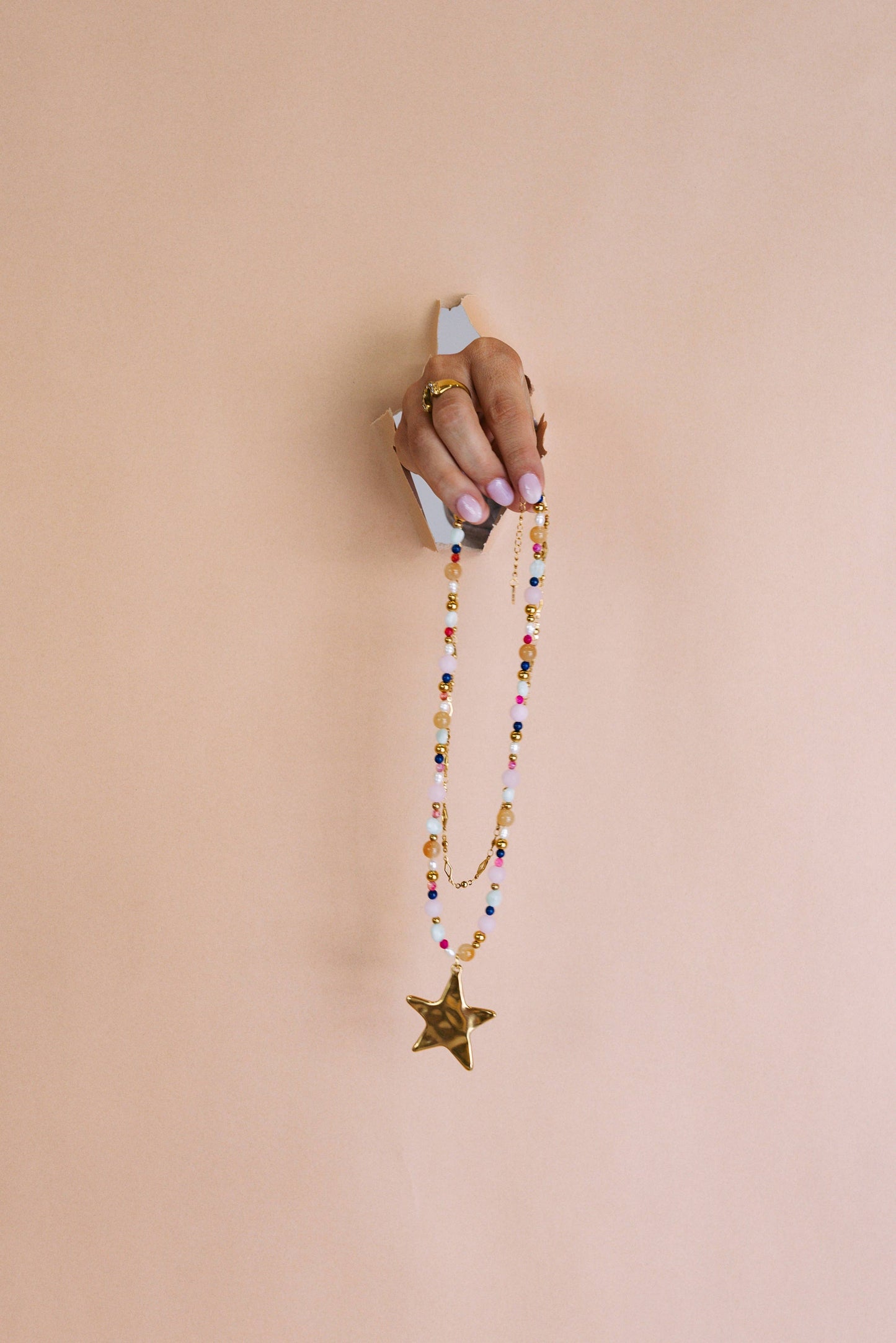 Ziggy Star Layered Necklace - Pink