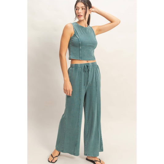Mineral Washed Sleeveless Top & Wide Leg Pants Set (Sold Separately)