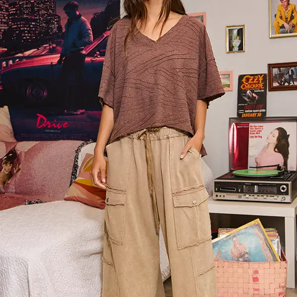 Mineral Washed Wide Leg Cargo Pants