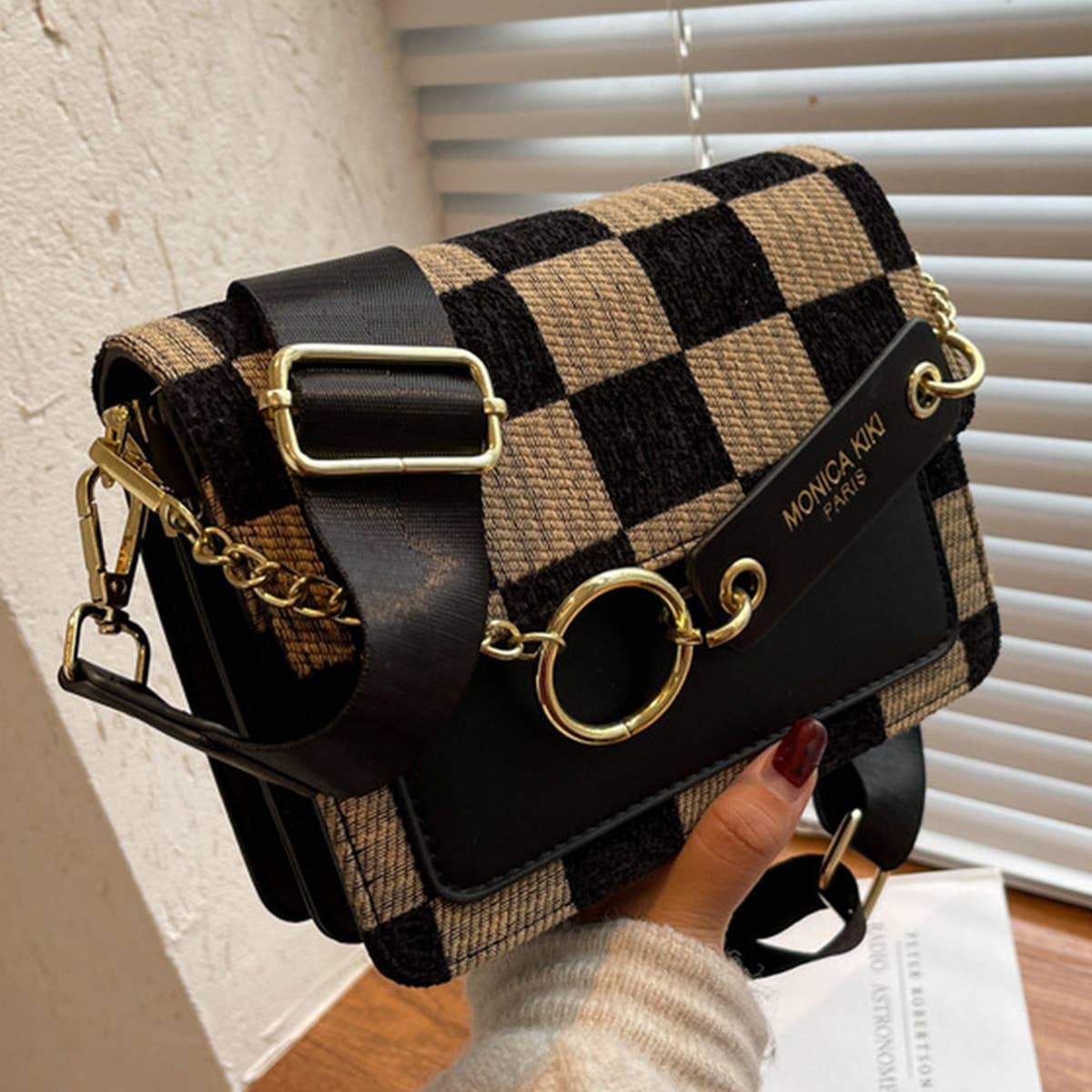 Trendy Checkered PU Crossbody Bag