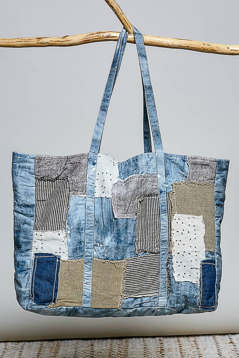 Unique Mix Patchwork Vintage Denim Casual Tote Bag