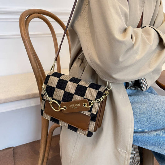 Trendy Checkered PU Crossbody Bag
