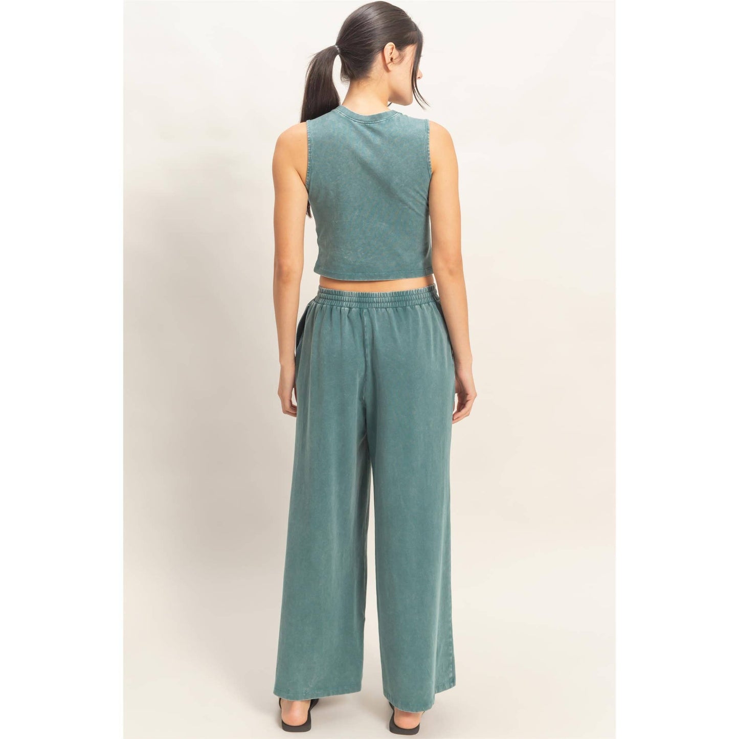 Mineral Washed Sleeveless Top & Wide Leg Pants Set (Sold Separately)