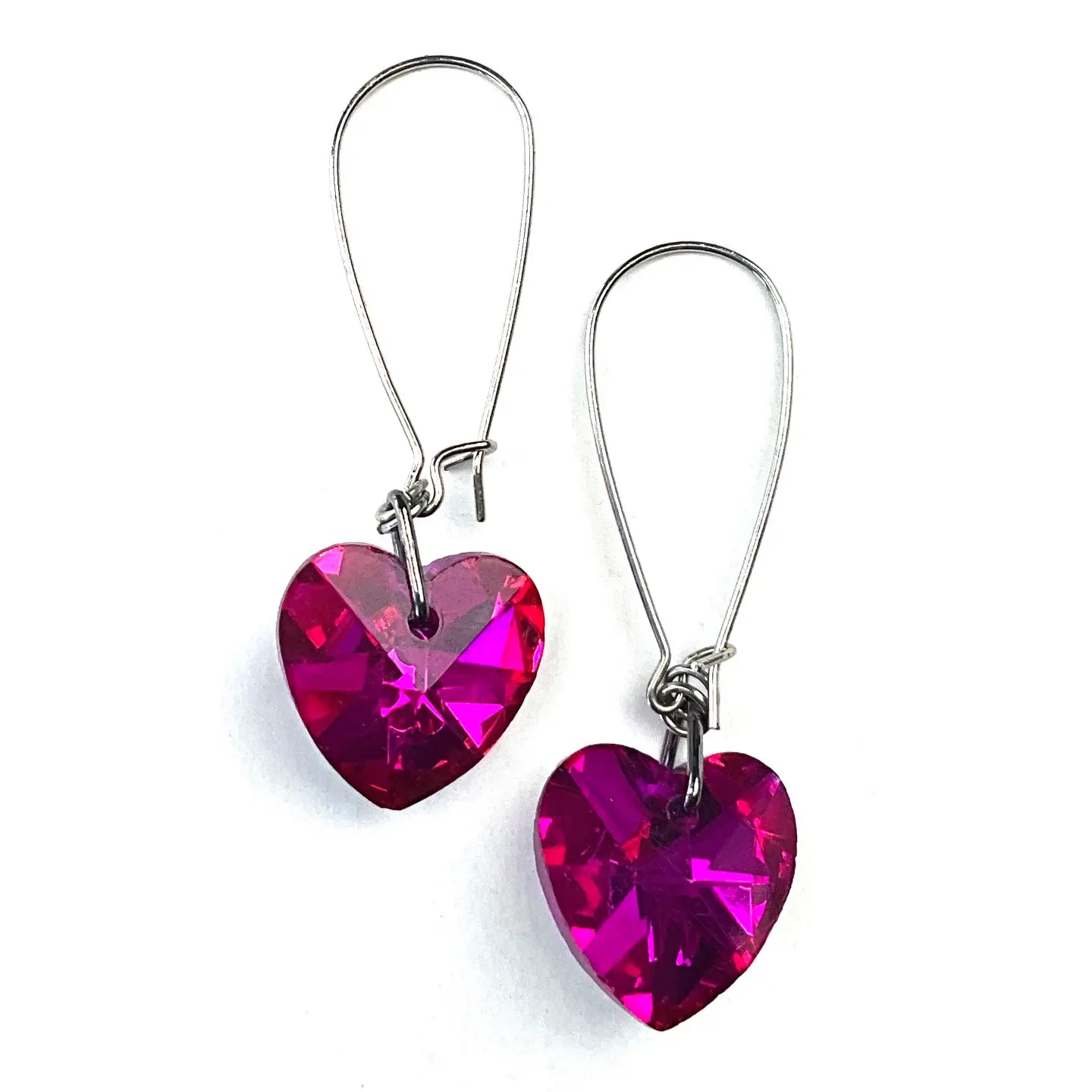 Faceted Glass Heart On Kidney Wire Earrings