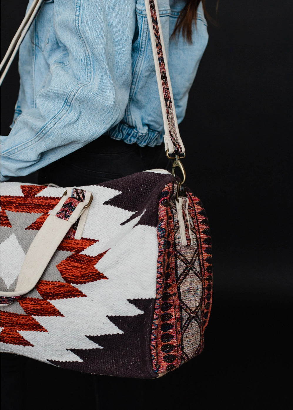 Cream, Black & Rust Aztec Duffel Bag