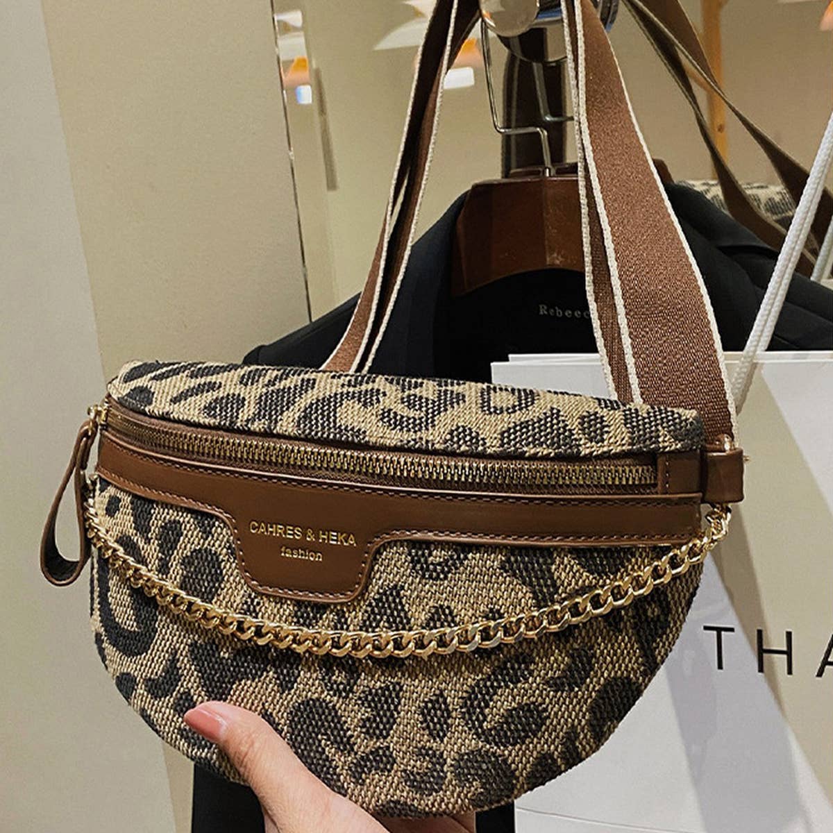 Leopard Print Chain Strap Fanny Belt Bag