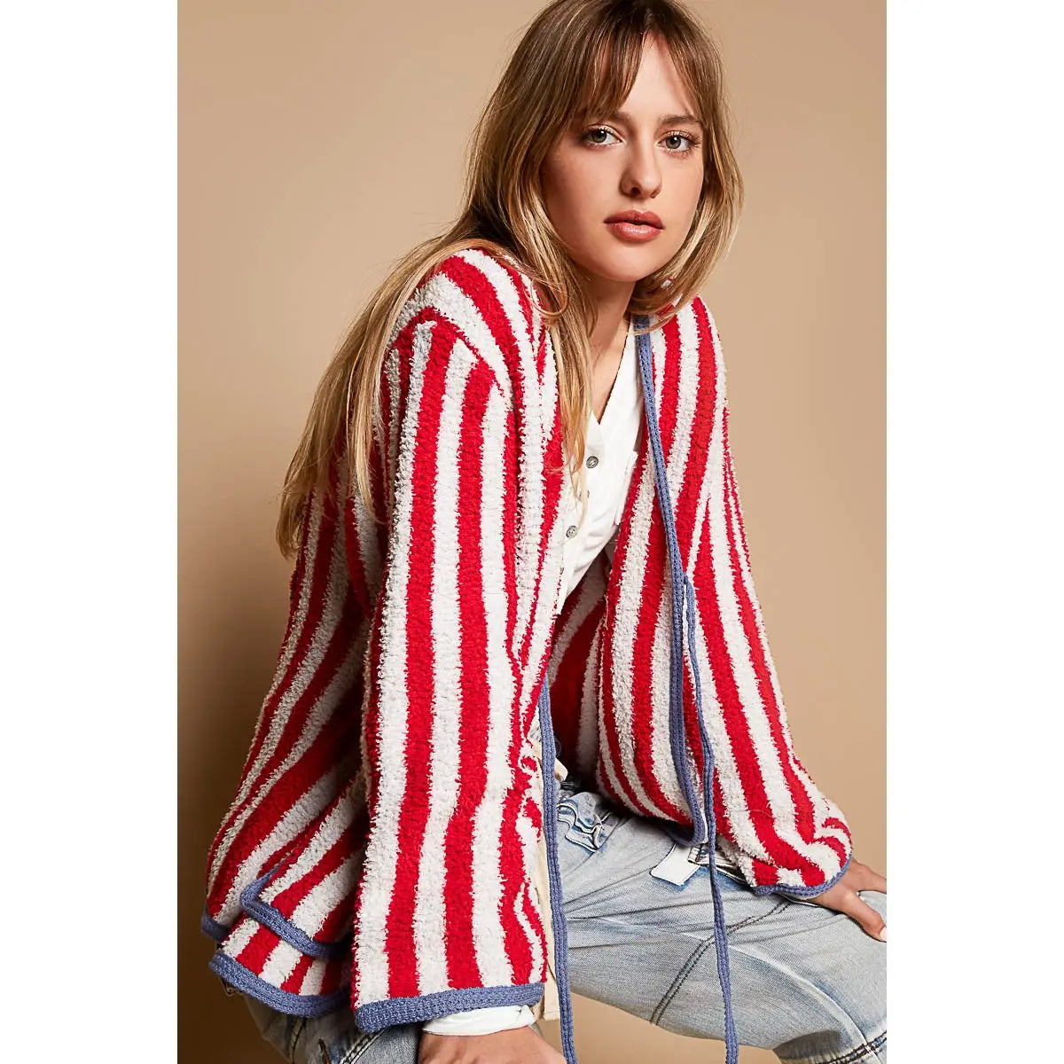 Rose Back Detail Stripe Open Cardigan