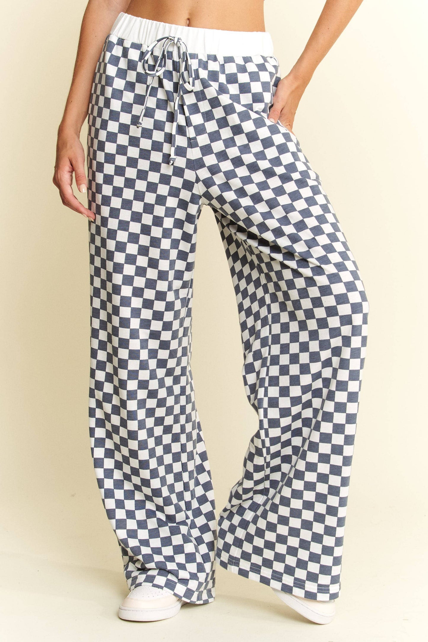 Checkered Print Straight Leg Boxer Pants