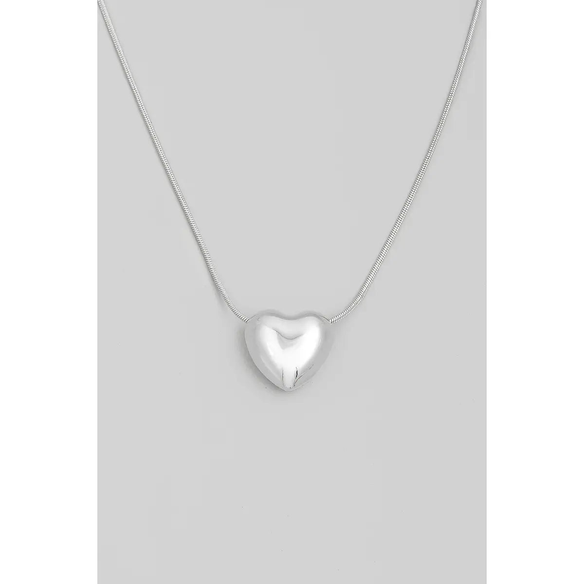 Metallic Heart Pendant Necklace - Silver