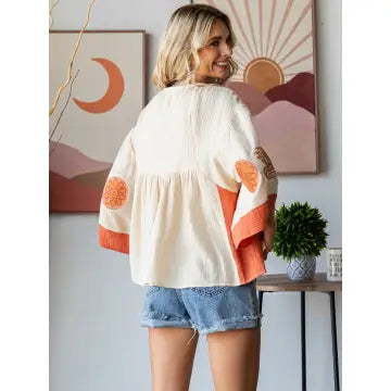 Vintage Embroidery Patch Gauze Top