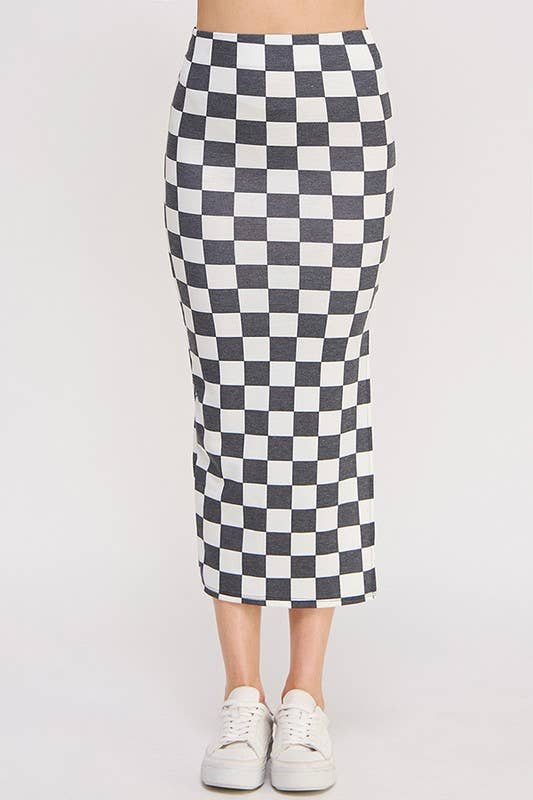 High Waist Checkered Midi Pencil Skirt