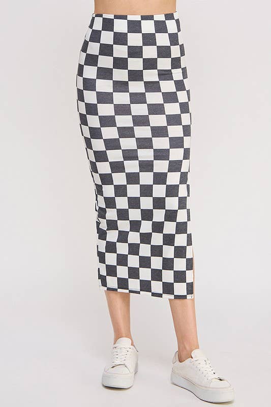 High Waist Checkered Midi Pencil Skirt