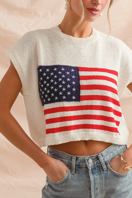 Fourth of July American Flag Boxy Fit Sweater Top