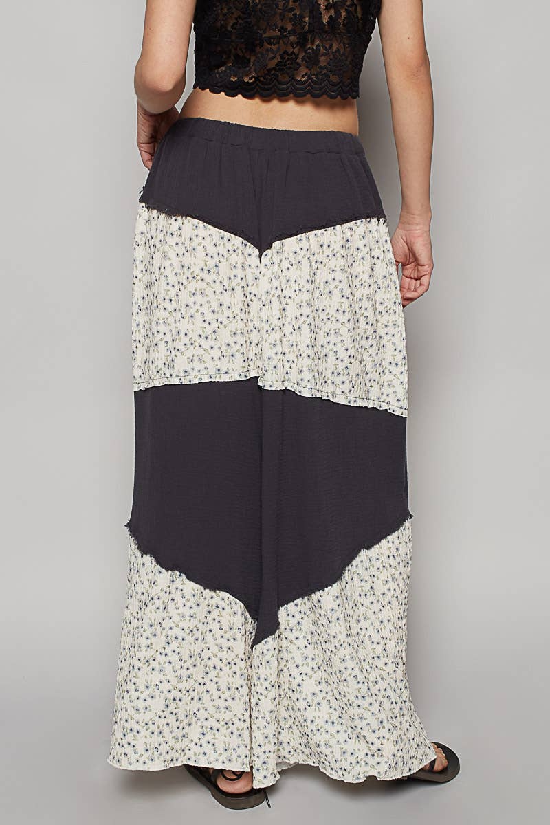 Contrast Floral Double Gauze Woven Pants
