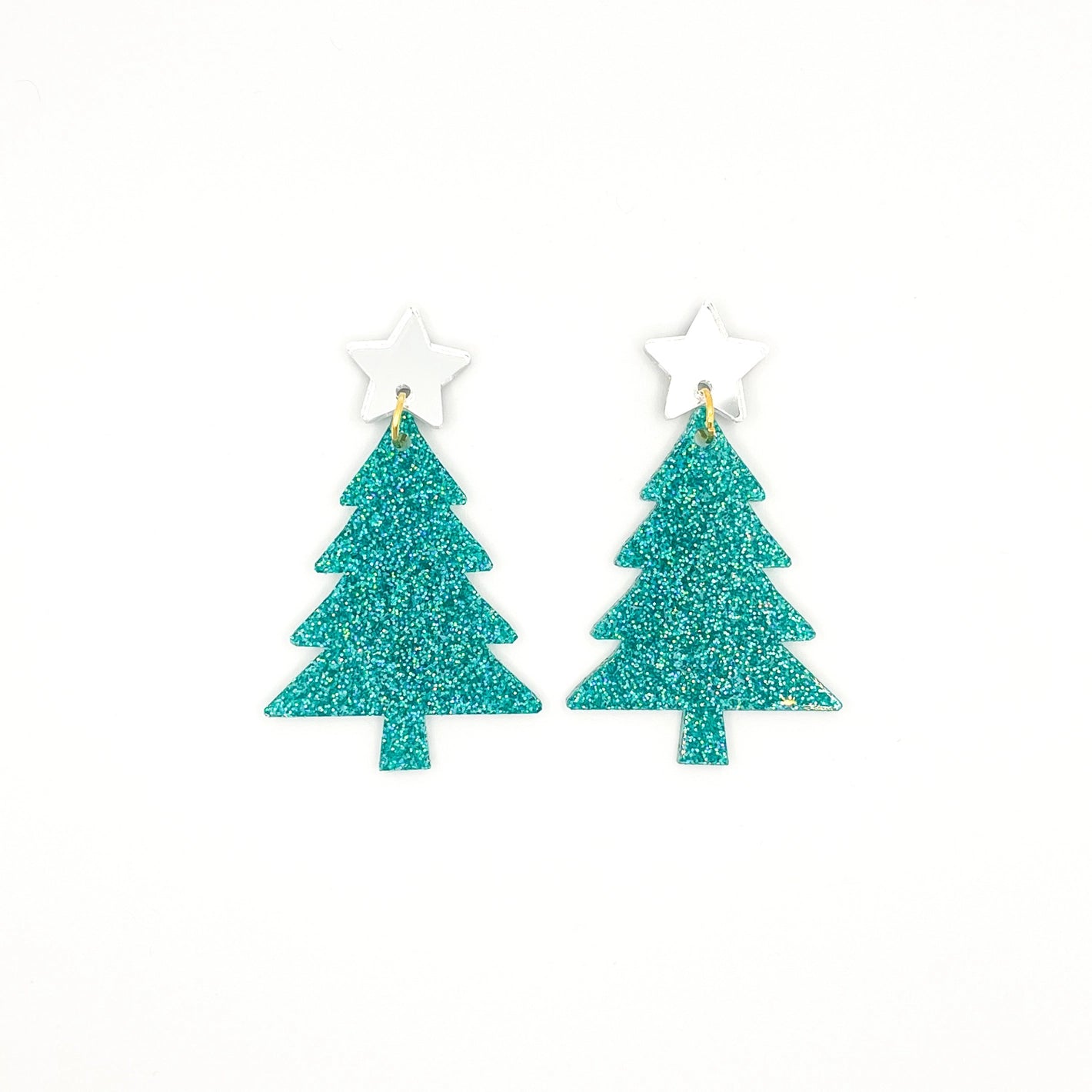 Christmas Tree Teal Glitter Earrings