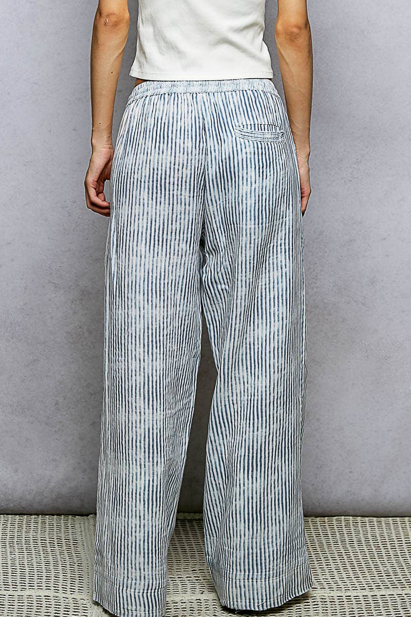 Striped Big Pocket Waist Band Straight Fit Pants