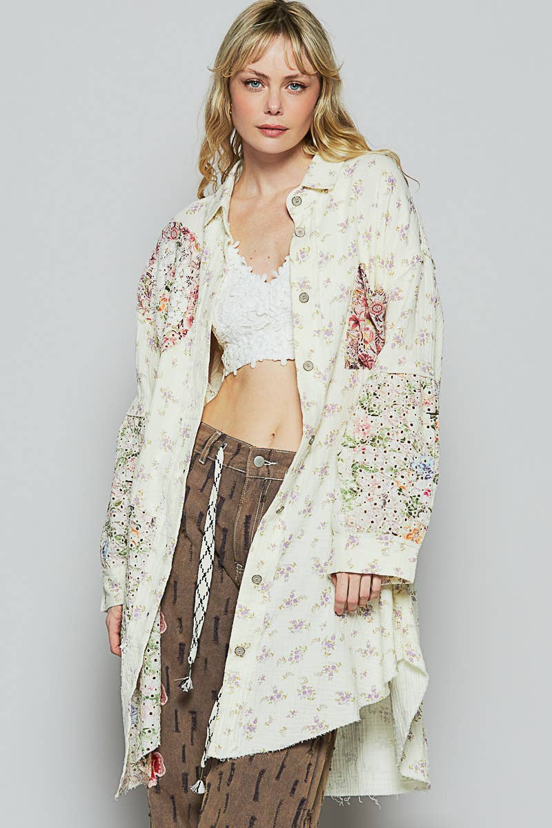Long Sleeve Double Gauze Floral Peace Shirt