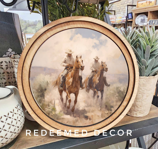 8" Round Cowboys Art