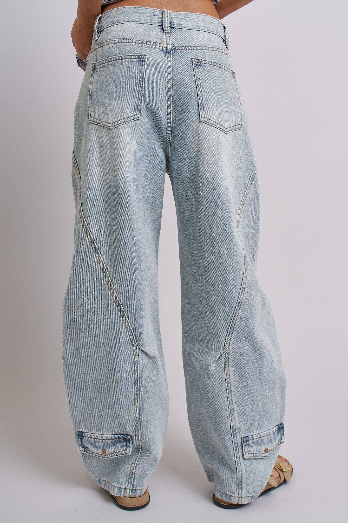 Vintage Wash Barrel Leg Utility Tab Jeans