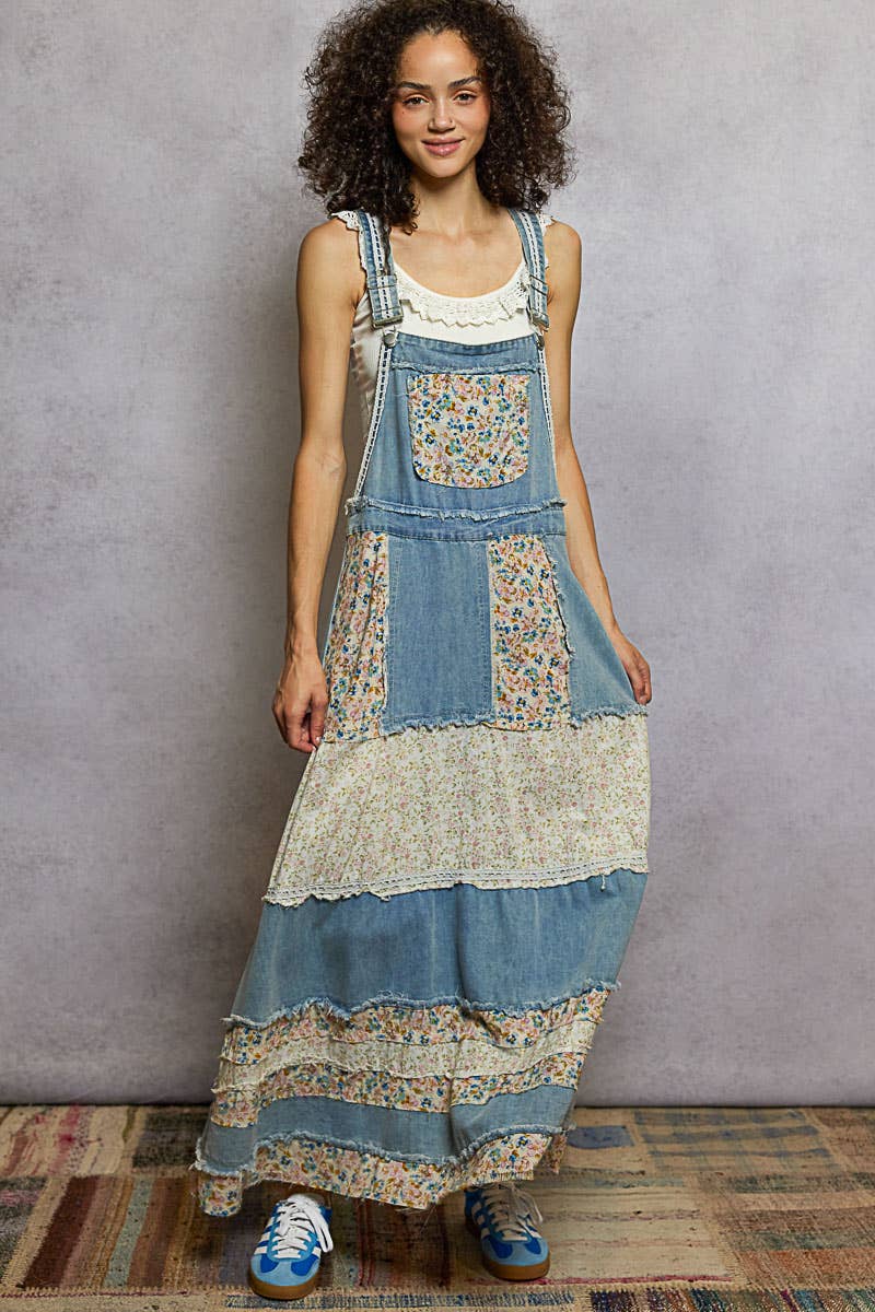 Vintage Washed Front Pocket Floral Contrast Dress