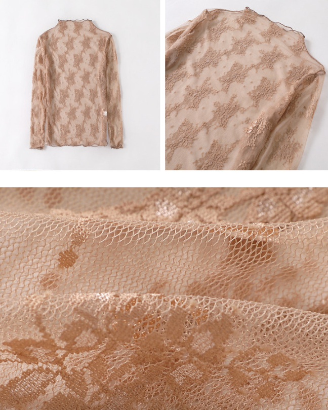 Semi Sheer Mesh Floral Lace Layering See Through Top
