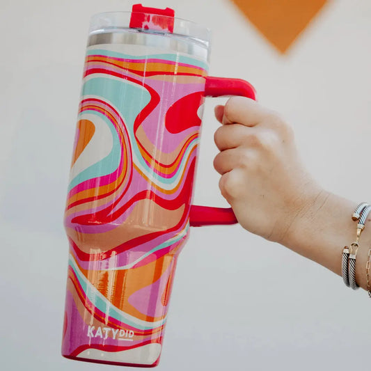 Groovy Swirls Insulated Tumbler Cup w/ Handle