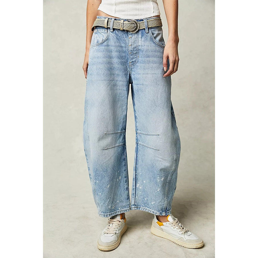 Casual Wide Leg Washed Denim - Light Blue