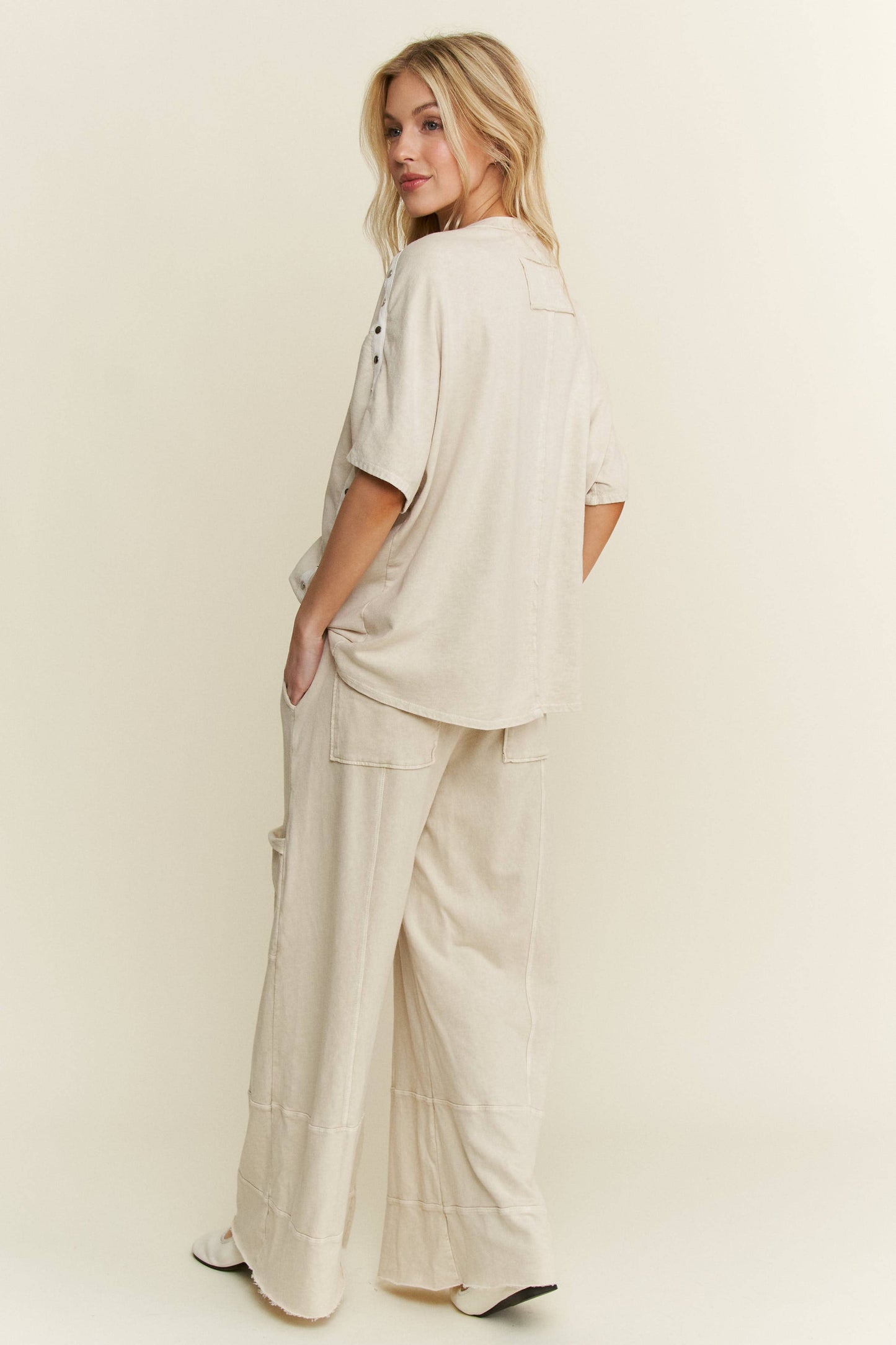 Mineral Wash Wide Leg Cropped Pants