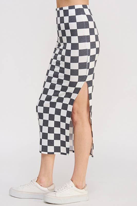 High Waist Checkered Midi Pencil Skirt