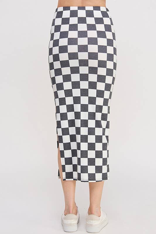 High Waist Checkered Midi Pencil Skirt