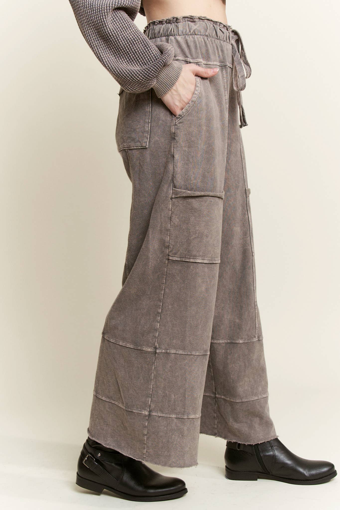 Mineral Wash Wide Leg Cropped Pants