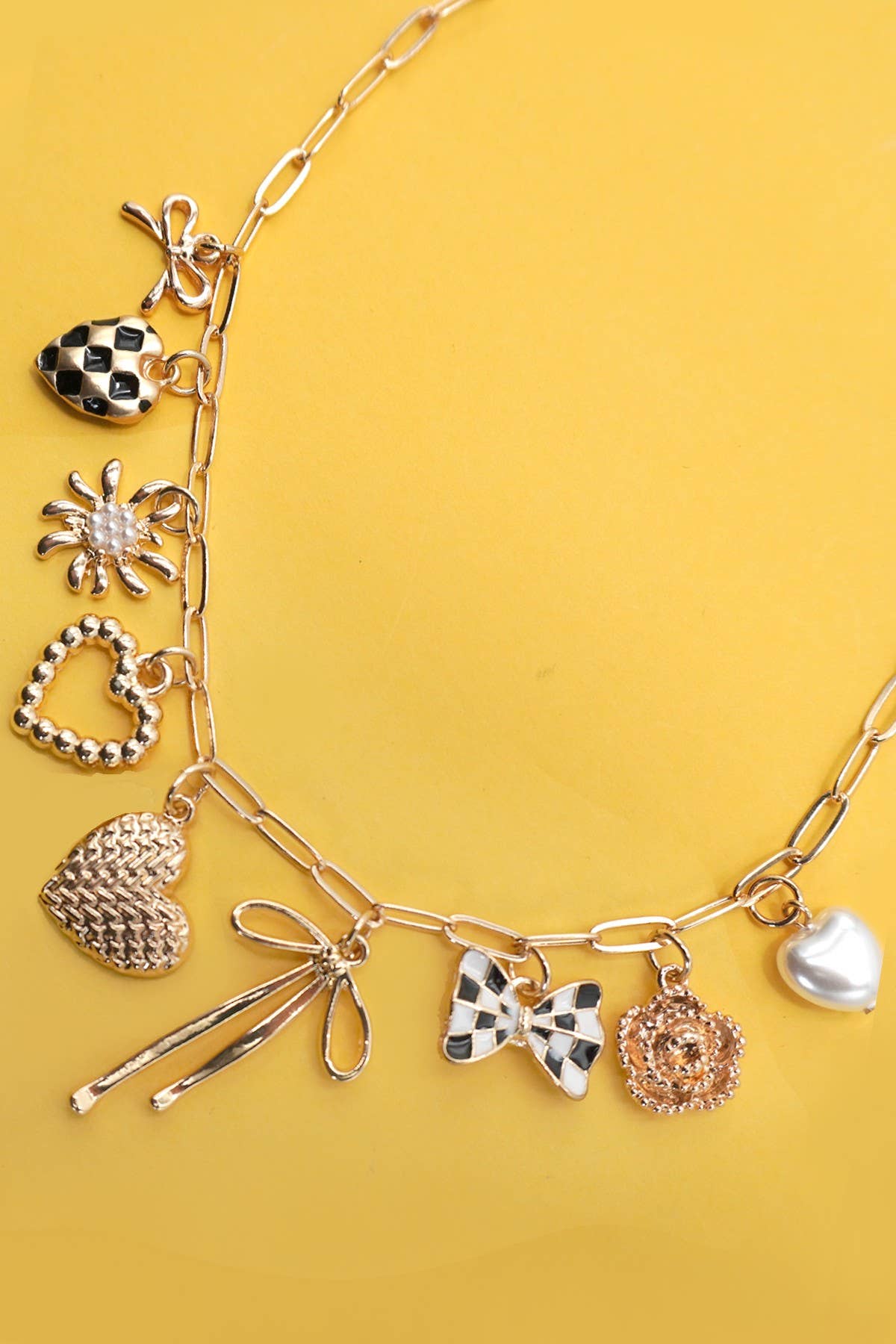 Charm Necklace - Bow Checker Heart Floral