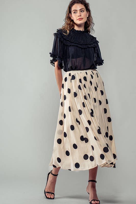 Polka Dot Elastic Waist Midi Skirt