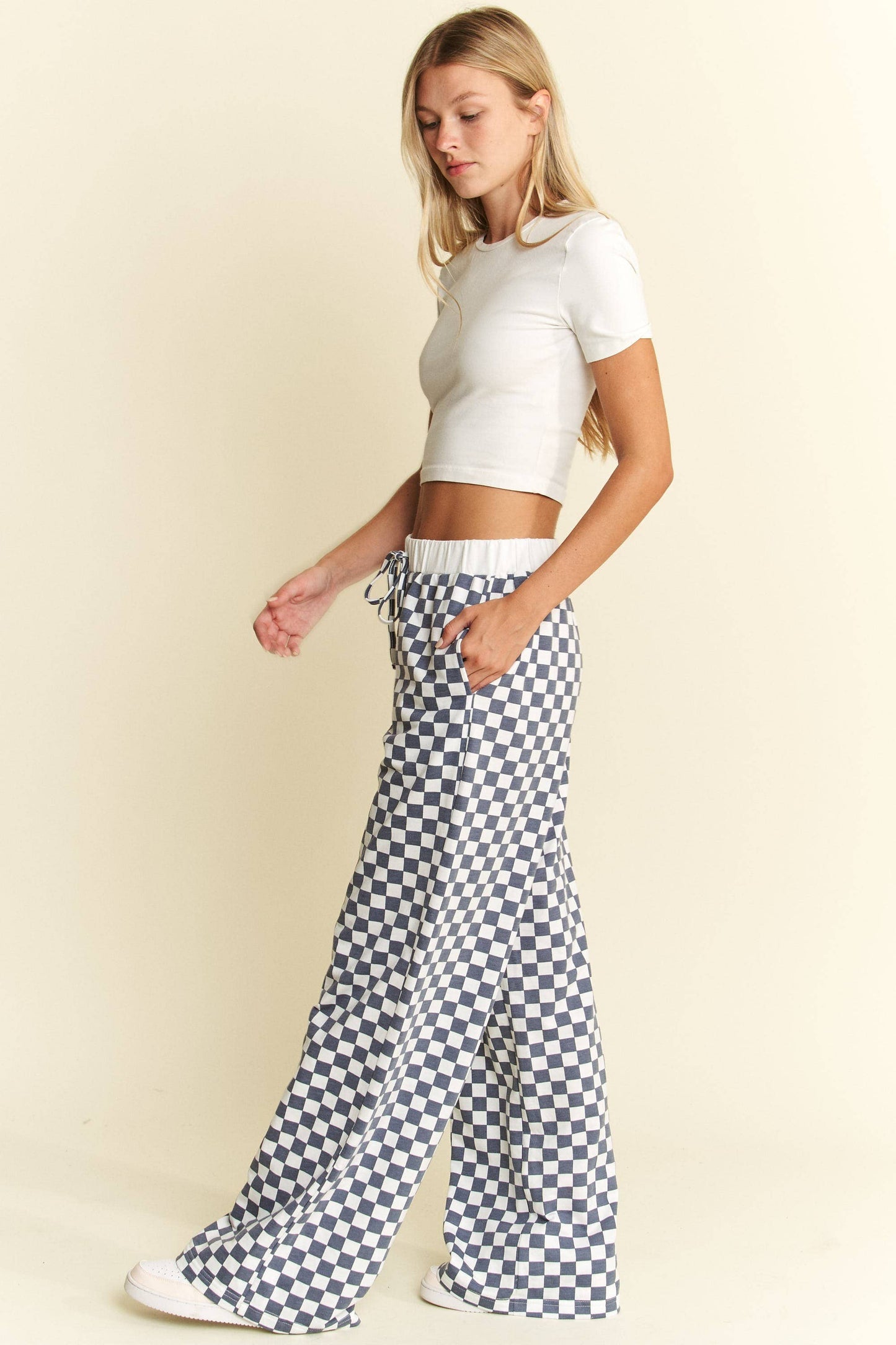 Checkered Print Straight Leg Boxer Pants
