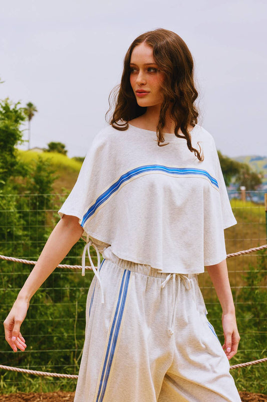 Tie Sleeves Stripe Trimmed Crop Top