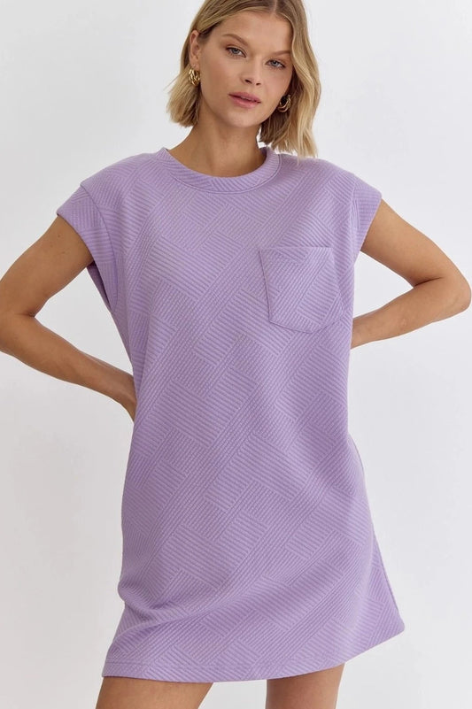 Textured Round Neck Sleeveless Mini Dress - Lavender