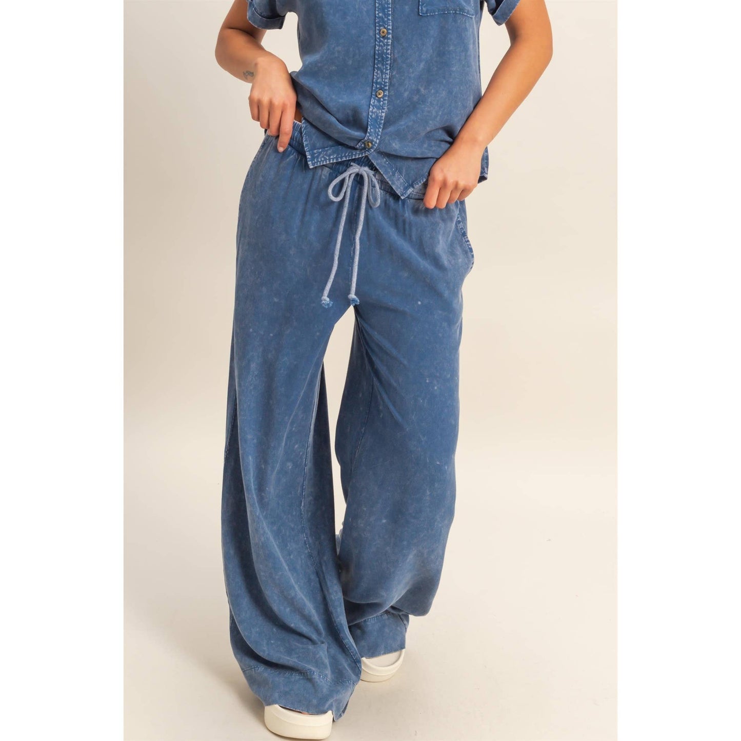 Mineral Wash Drawstring Wide Leg Pants
