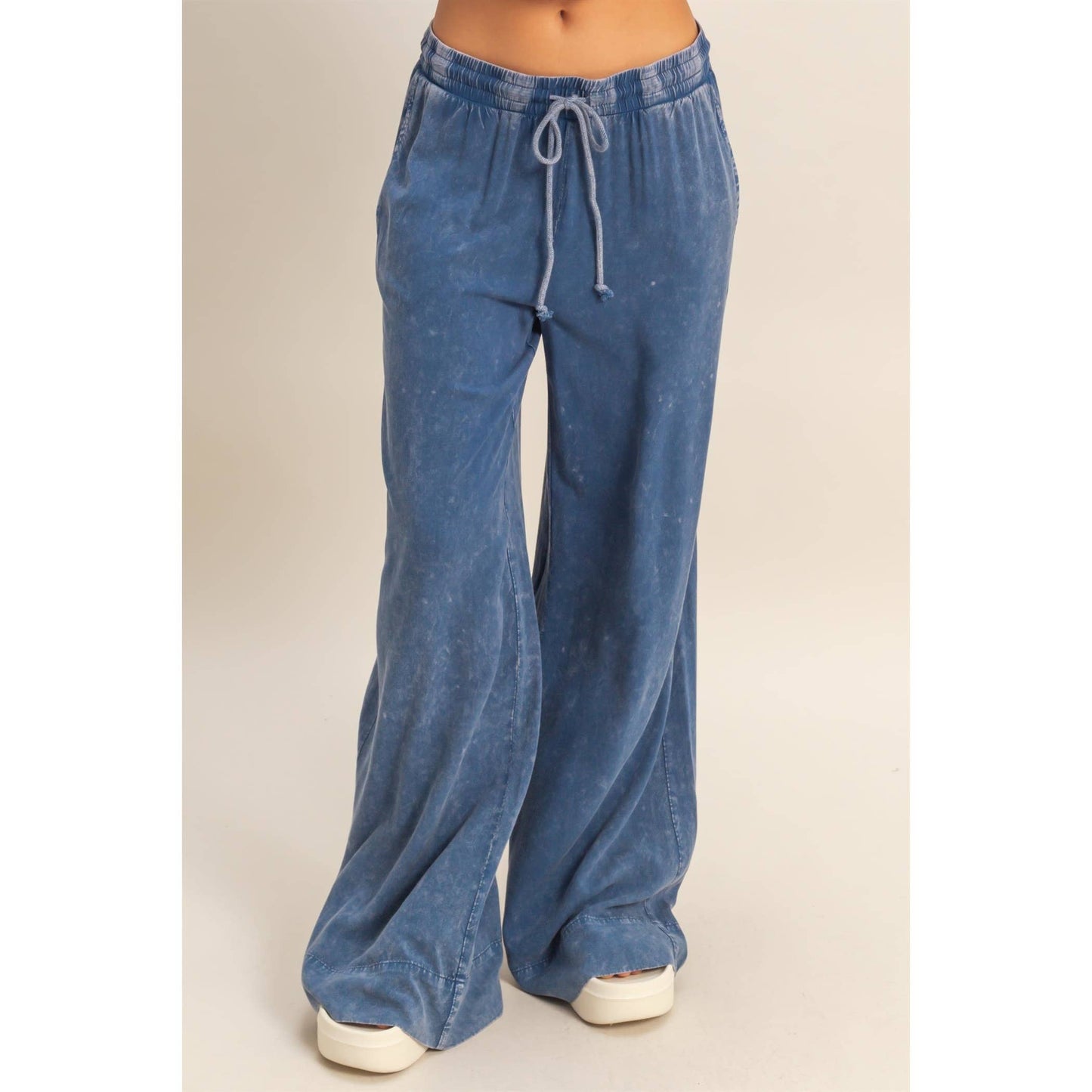 Mineral Wash Drawstring Wide Leg Pants