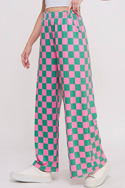 High Waisted Checkered Straight Leg Pants
