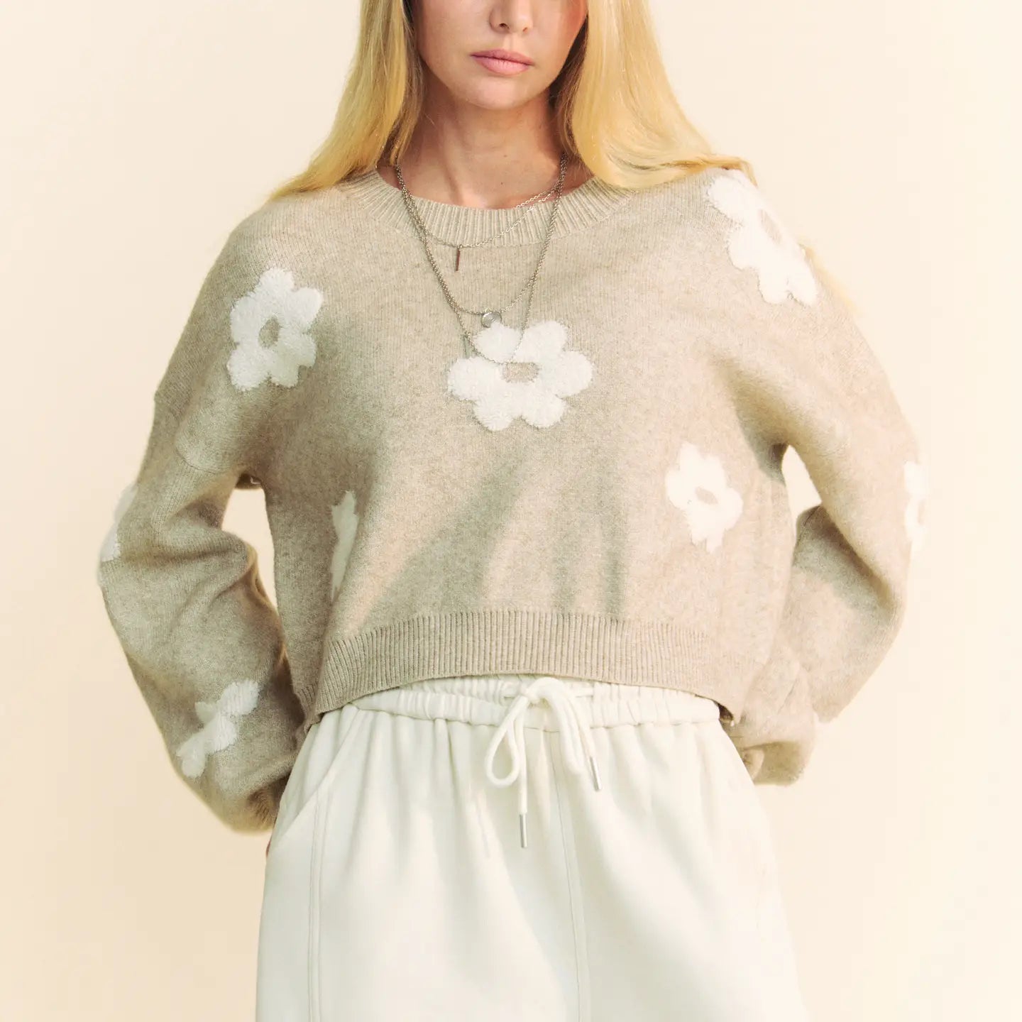 Floral Printed Loose Fit Knit Sweater