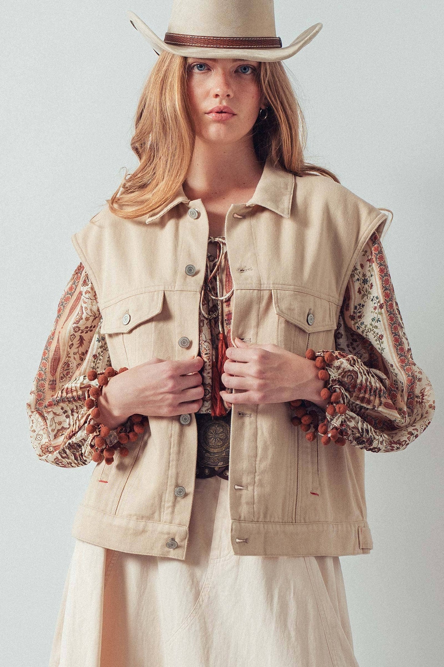 Western Sunset Embroidered Denim Vest