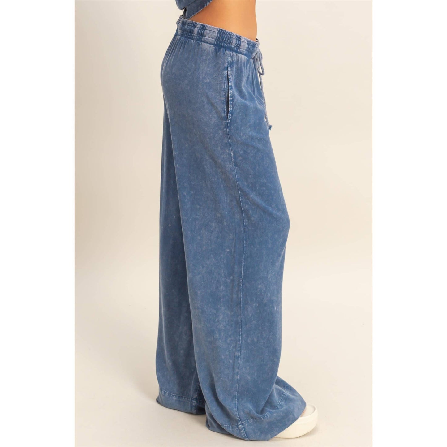 Mineral Wash Drawstring Wide Leg Pants