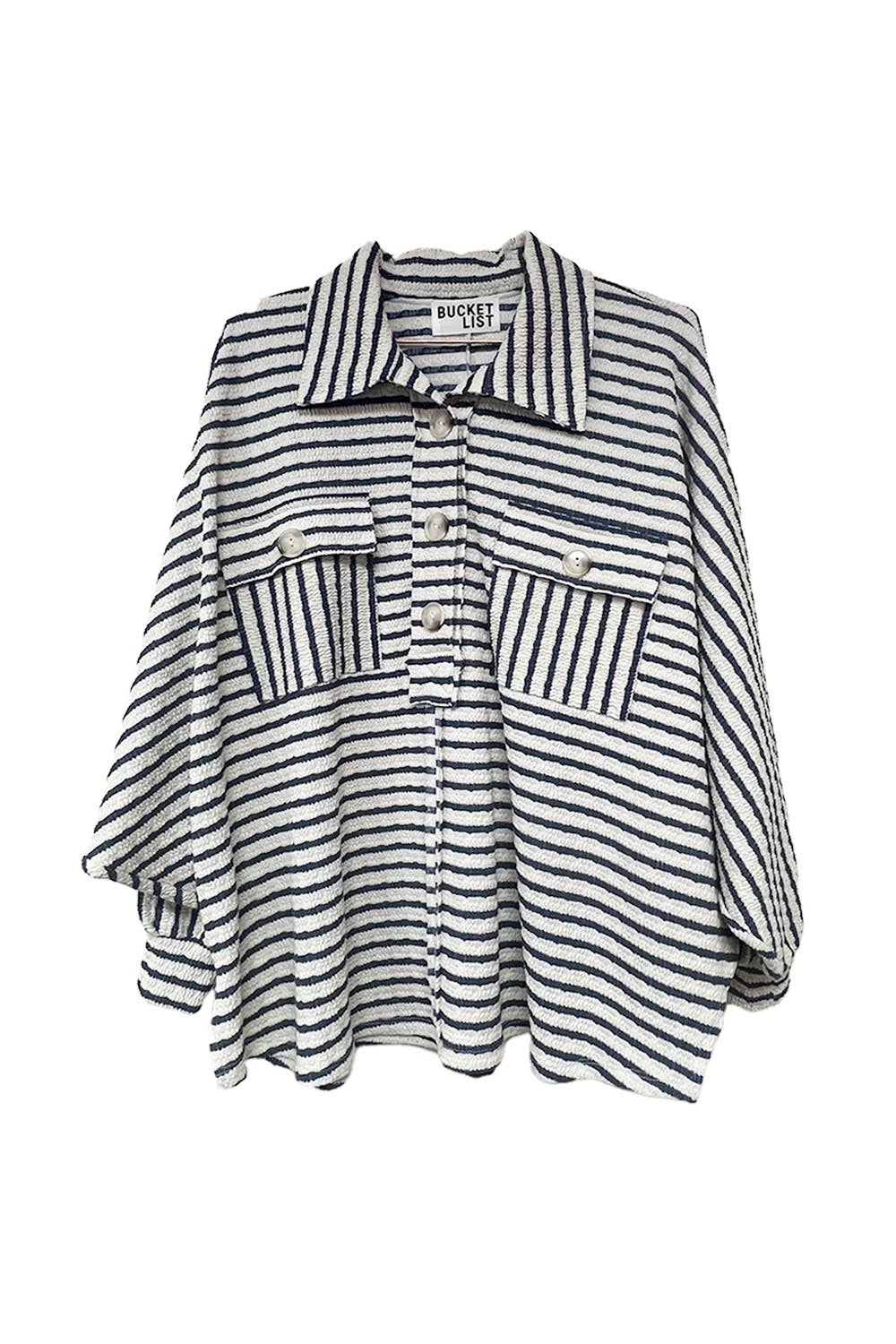 Collared Oversized Button Up Stripe Pullover Top